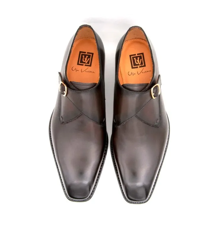 "Edward Sr." Burnished Calfskin Monkstrap Shoe Brown Fast Step Mesh Flow