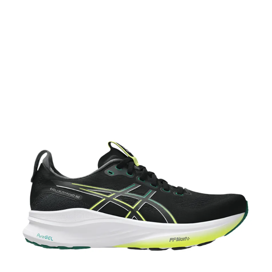soccer - compatible running shoes ASICS Men's GEL-KAYANO 32 Running Shoes in Black/Jasper Green AW25