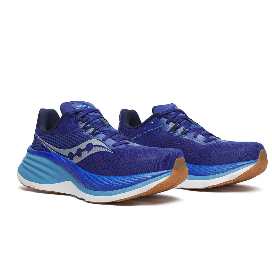 Saucony Men's Hurricane 24 Running Shoes in Azurite SS25 running with a molded insole