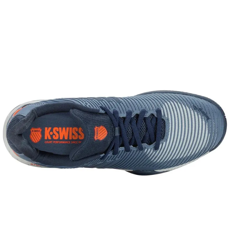 Comfortable fit K Swiss Hypercourt Express 2 AC Mens Tennis Shoes - Winward Orion Blue / Scarlet Ibis