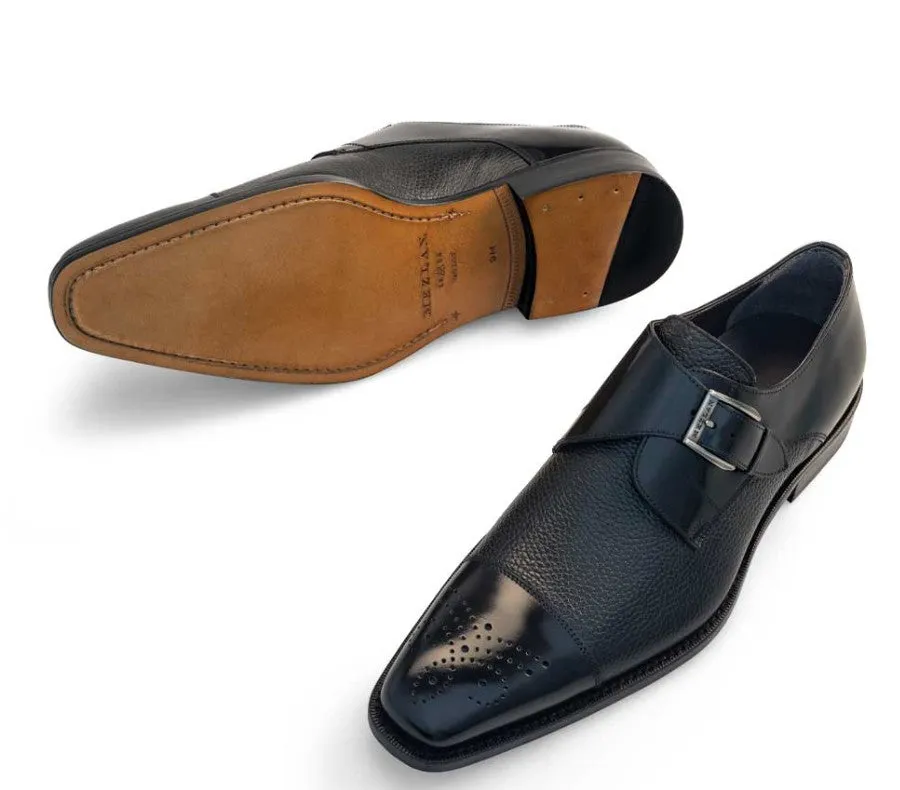 Leather Soft Mezlan Phoenix Monkstrap Shoe Black