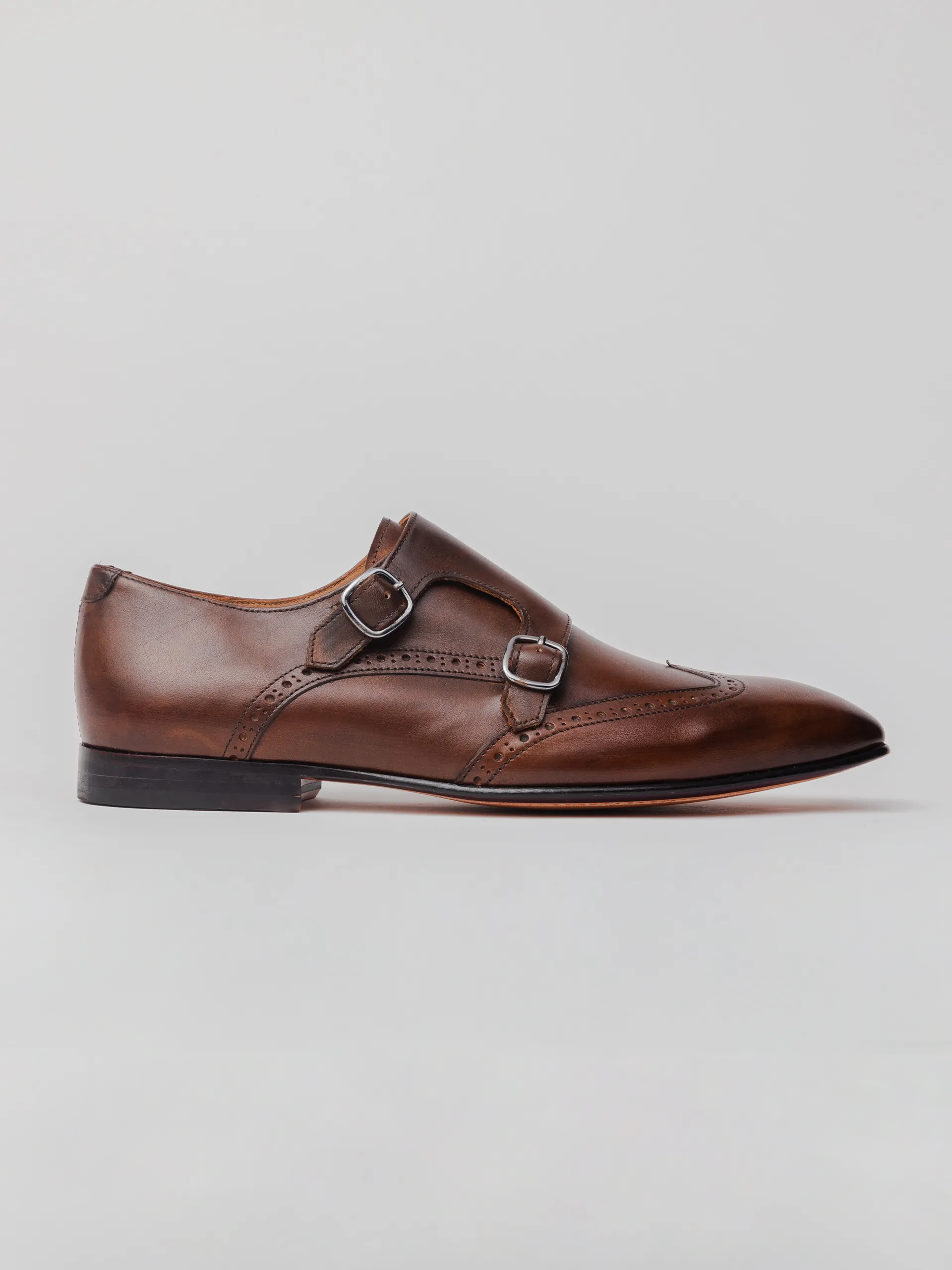 Connor Wingtip Monk straps - Dark Brown Control Look