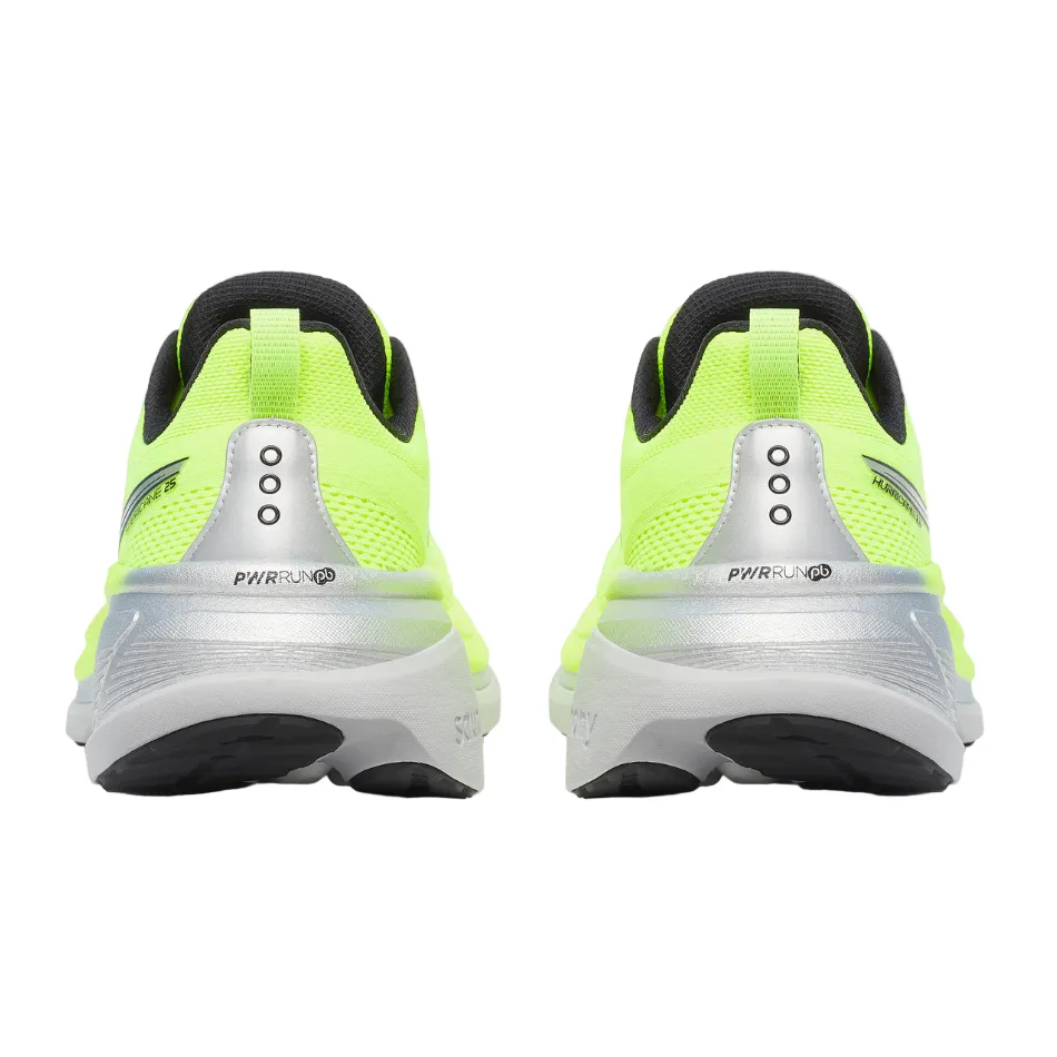 running during a foggy day evening runs Saucony Men's Hurricane 25 Running Shoes in Citron/Black - Online Exclusive