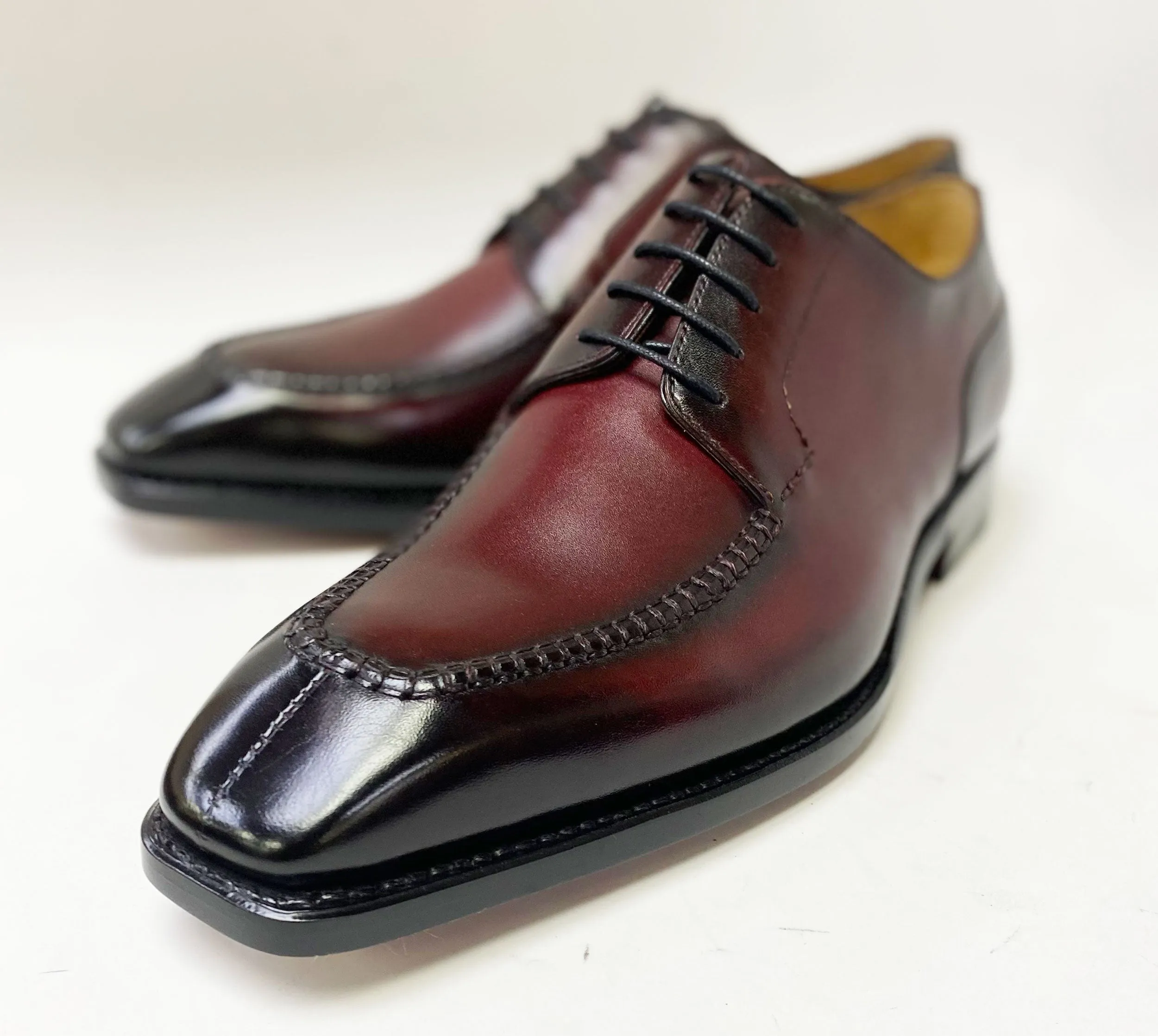 "Norman" Burnished Calfskin Lace-Up Split-Toe Oxford Burgundy material