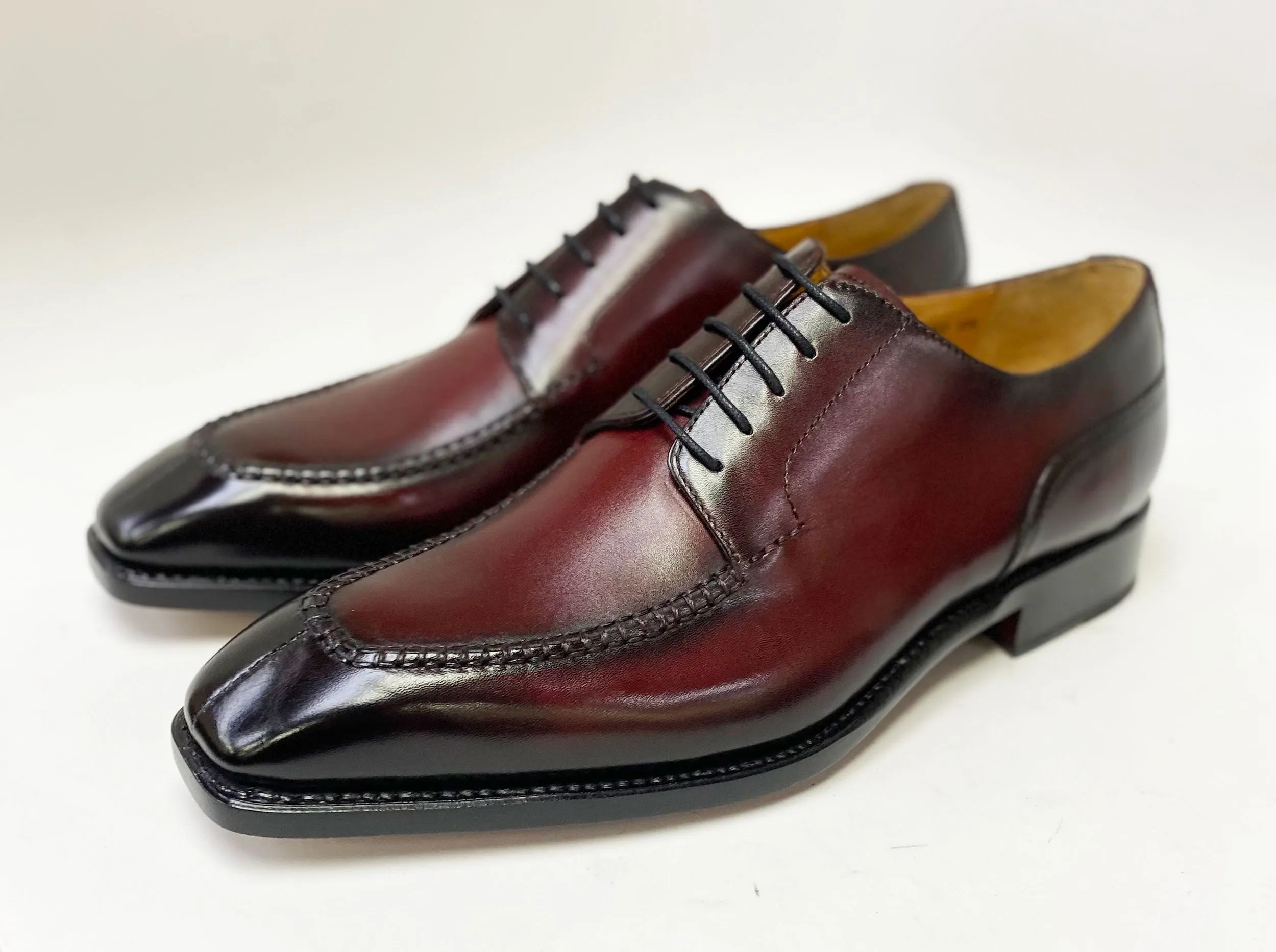 Sail Vibe "Norman" Burnished Calfskin Lace-Up Split-Toe Oxford Burgundy