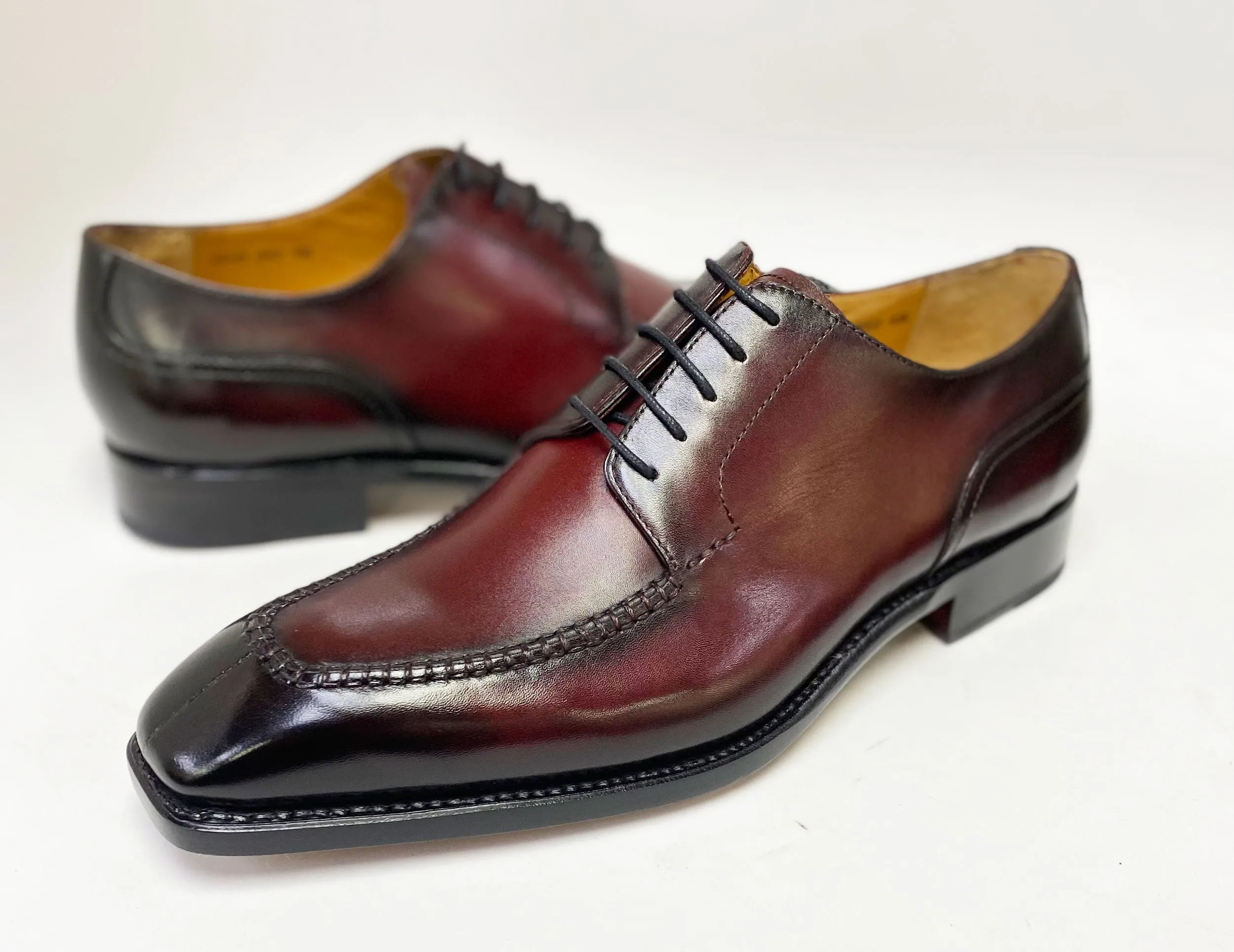 "Norman" Burnished Calfskin Lace-Up Split-Toe Oxford Burgundy Swim Ready