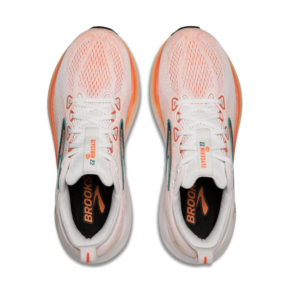 Brooks Men's Glycerin 22 Running Shoes in White/Orange/Green Blue Slate SS25 Responsive Shoes