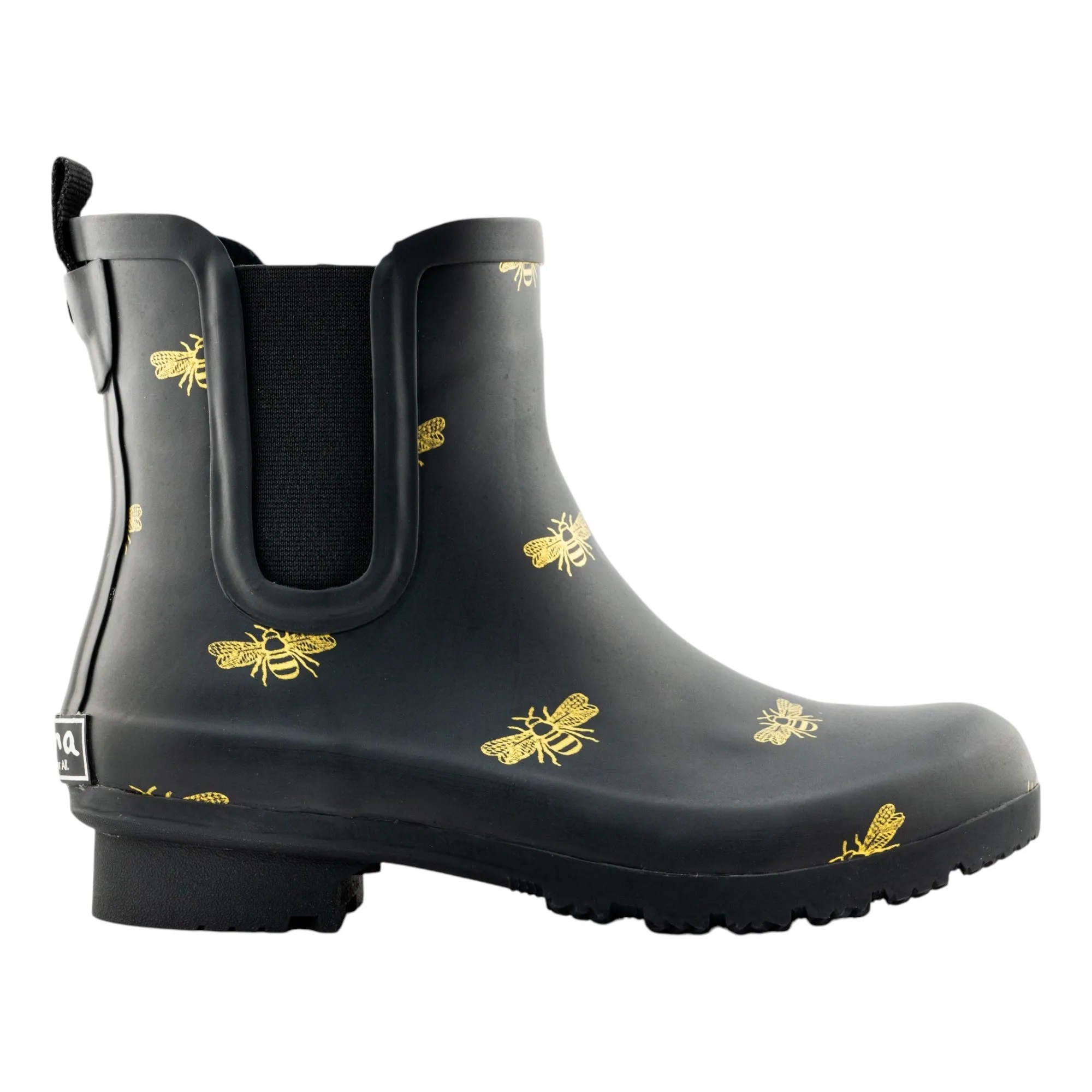 Chelsea Matte Black Bees Women??s Rain Boots Vegan Leather All-Season Fit