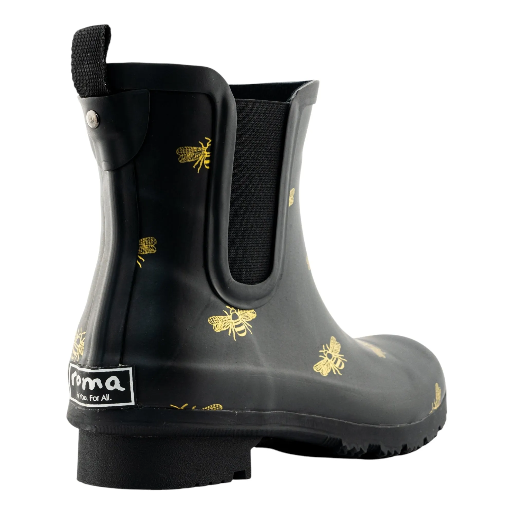 Chelsea Matte Black Bees Women??s Rain Boots Chic Comfort Fit Sporty Look