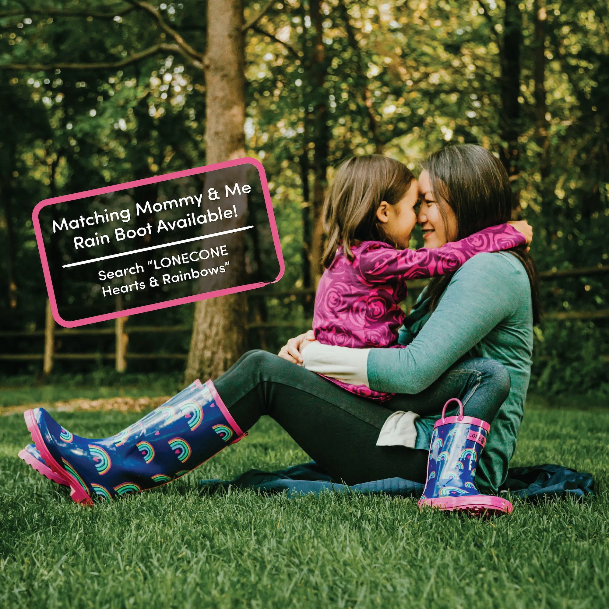 Abrasion resistant Reliable Hearts and Rainbows Rain Boot