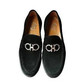 French Soft Shiny Tone Pelle Suede "Newport" Suede Loafer P041-Black