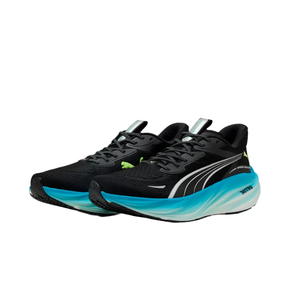 reinforced - toe - area shoes Dry running comfort PUMA Men's Magnify NITRO 3 Running Shoes in PUMA Black/Speed Blue AW25