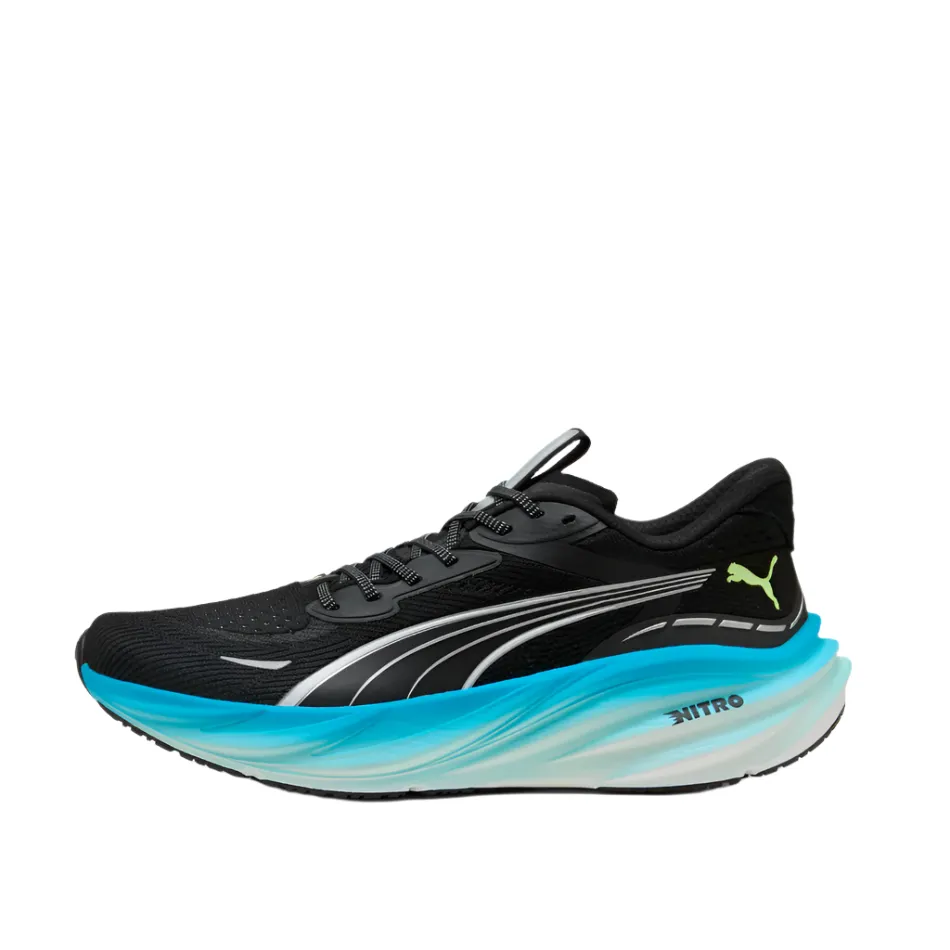 PUMA Men's Magnify NITRO 3 Running Shoes in PUMA Black/Speed Blue AW25 RippleTread flexible insole shoes