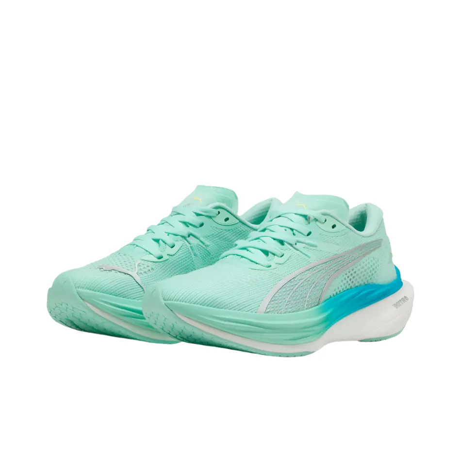 Athletic Look amateur shoes PUMA Women's Deviate NITRO 3 Running Shoes in Mint Melt/Speed Blue AW25
