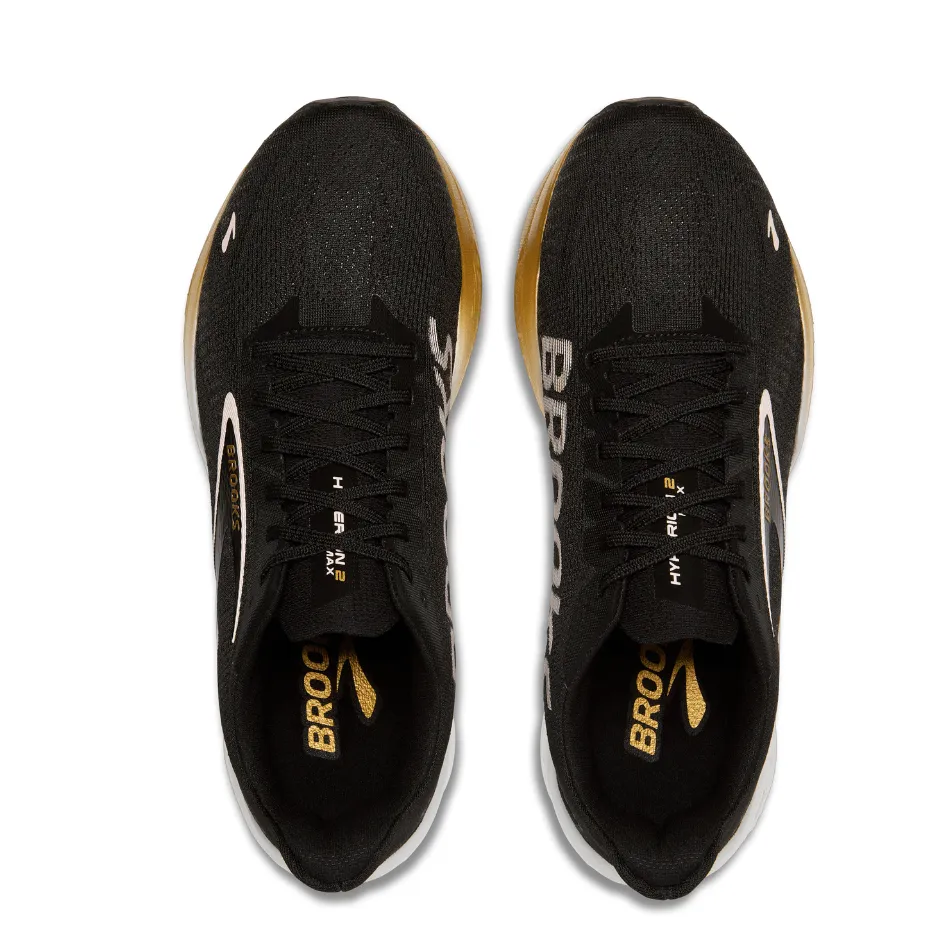 Brooks Women's Hyperion Max 2 Running Shoes in Black/Gold/Pink SS25 running with a maximalist style
