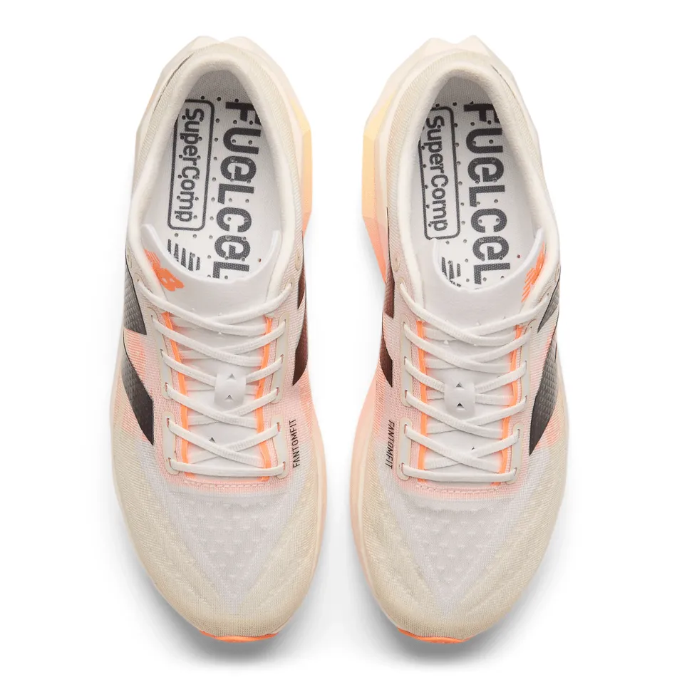 New Balance Men's FuelCell SuperComp Elite V4 Running Shoes in White/Angora/Hot Mango SS25 exercise - specific shoes Comfortable Midsole
