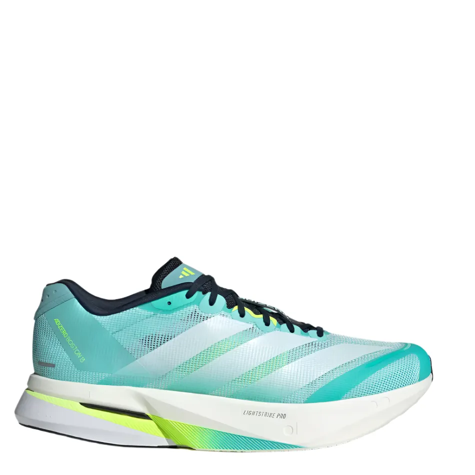 running in the rain shoes muscular strength running shoe boost Adidas Men's Boston 13 Running Shoes in Flash Aqua/Cloud White/Lucid Lemon AW25
