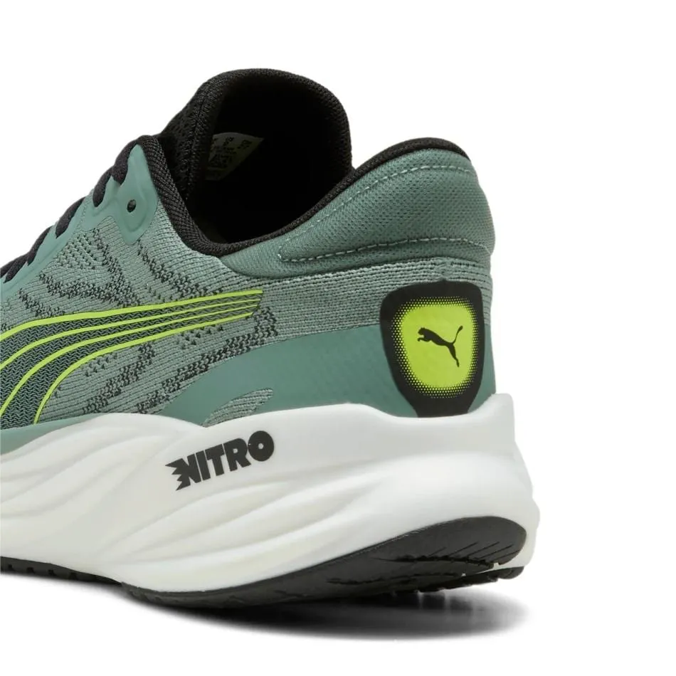 American football shoes Breathable fabric Puma Men's Magnify NITRO 2 Running Shoes in Green Moon/Yellow Alert SS25