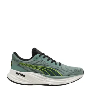 Puma Men's Magnify NITRO 2 Running Shoes in Green Moon/Yellow Alert SS25 Durable Rubber Outsole