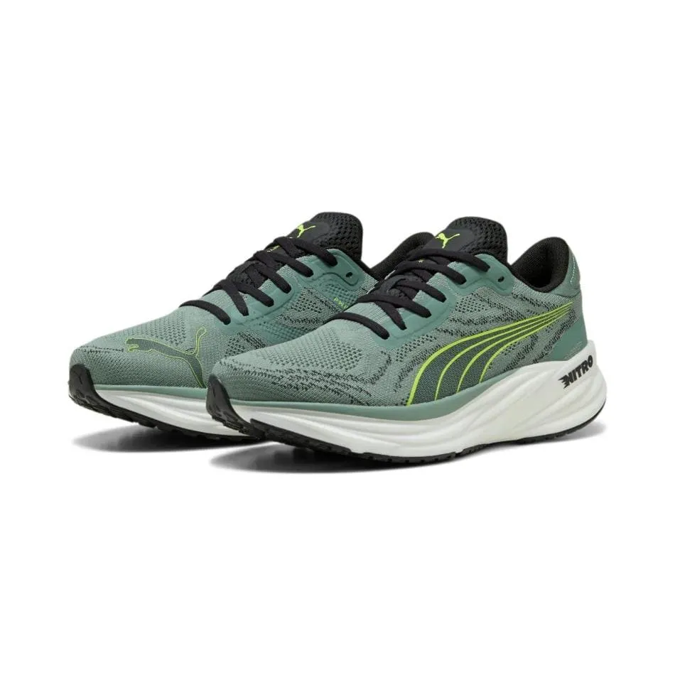 Puma Men's Magnify NITRO 2 Running Shoes in Green Moon/Yellow Alert SS25 neutral colored shoes Ankle hug