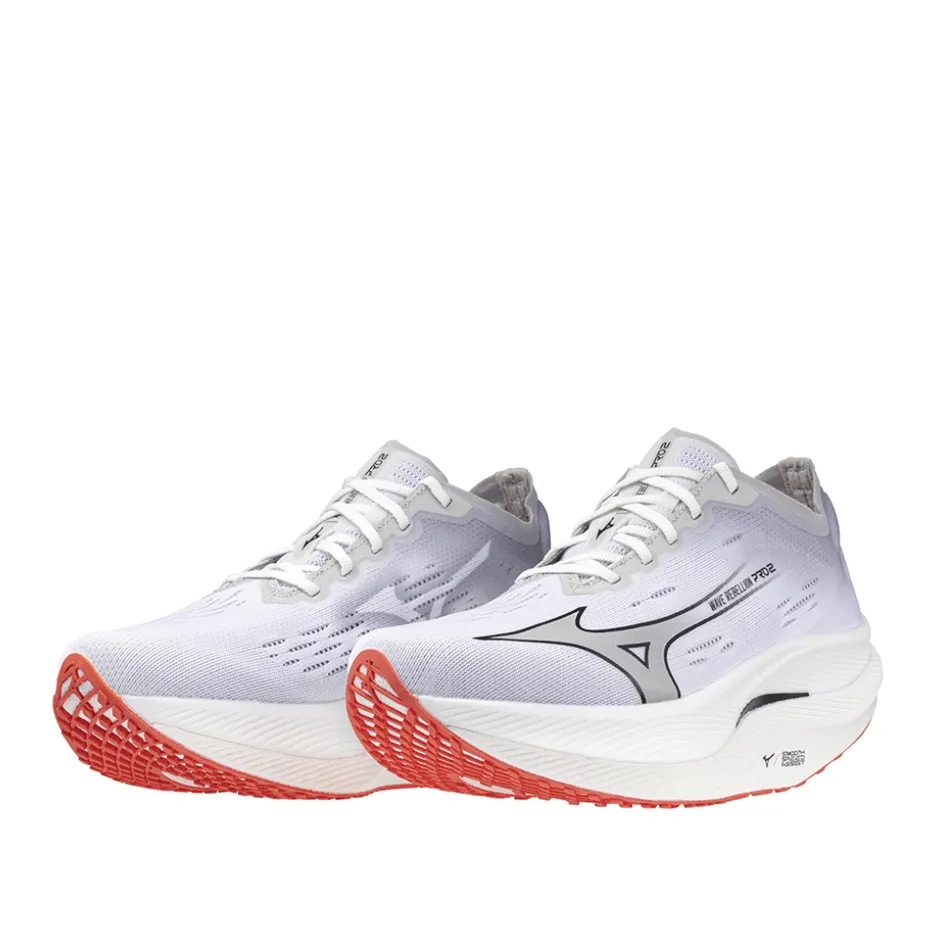 antimicrobial upper shoes Mizuno Women's Wave Rebellion Pro 2 Running Shoes in White/Harbor Mist/Cayenne SS24
