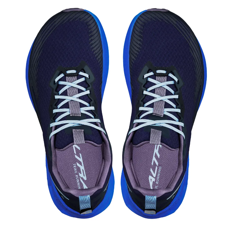 Altra Men's Experience Wild 2 Trail Running Shoes in Navy/Black AW25 running in a floodplain area shoes