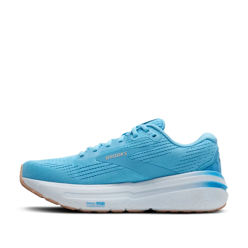 running on asphalt Brooks Women's Ghost Max 2 Running Shoes in Baltic Sea/Bonnie Blue/Peach SS25