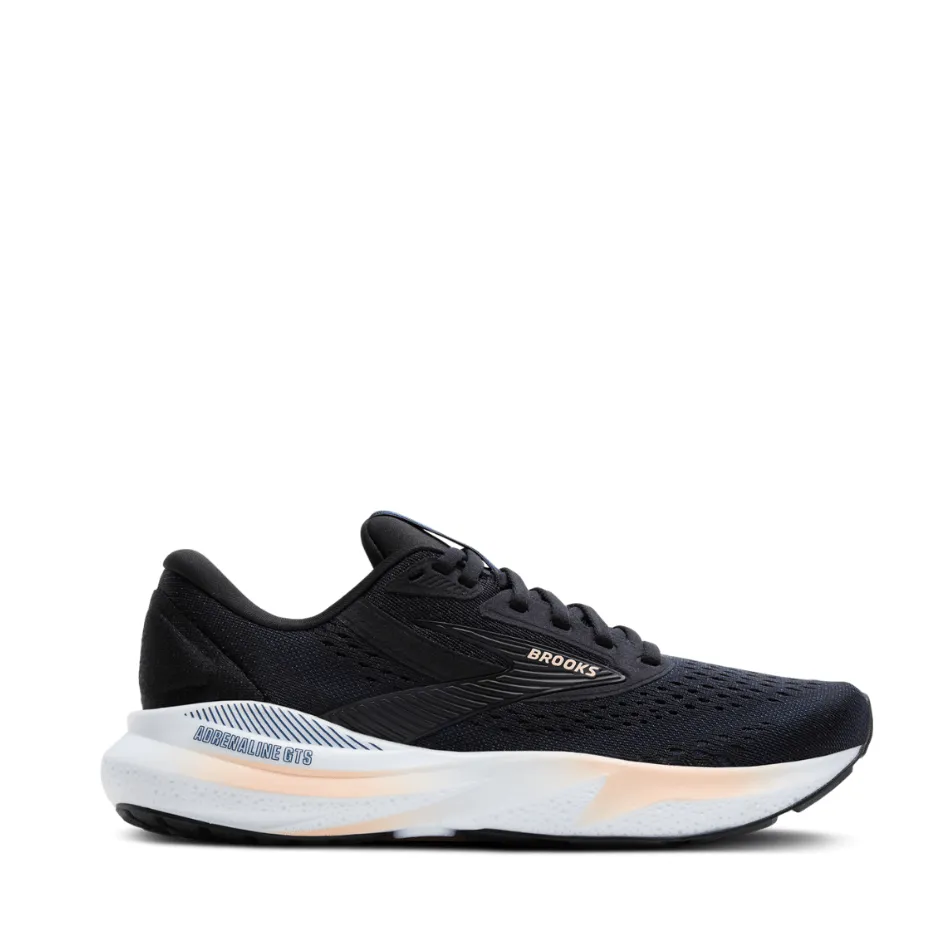 safety accessories Brooks Women's Adrenaline GTS 24 Running Shoes in Black/Peach/Peacoat SS25