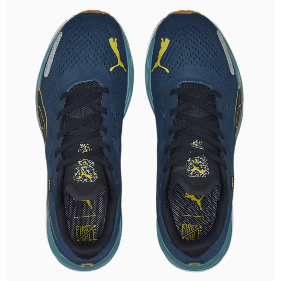 PUMA Men's Velocity Nitro 2 Fmile Running Shoes in Dark Night/Fresh Pear SS23 running gait analysis toe box shoes