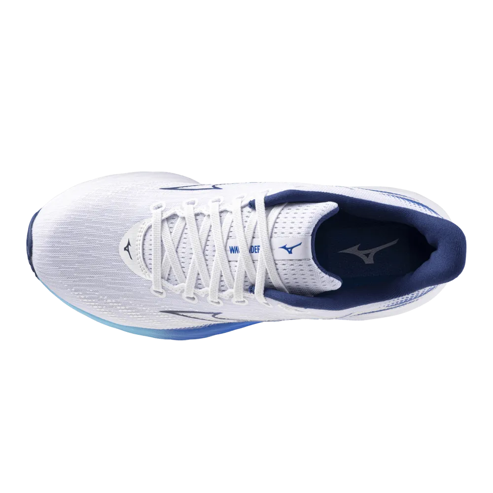 Mizuno Women's Wave Rider 28 Running Shoes in White/Mugen Blue/River Blue AW24 Trendy Look