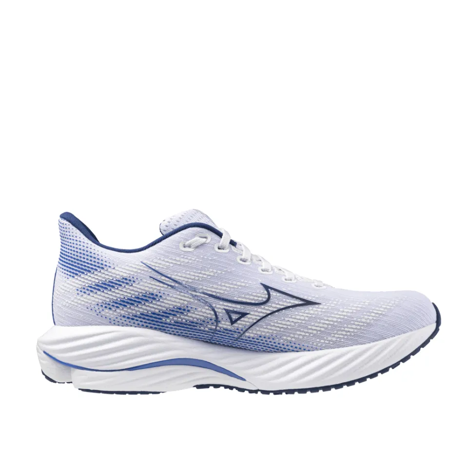 ventilation - technology Mizuno Women's Wave Rider 28 Running Shoes in White/Mugen Blue/River Blue AW24
