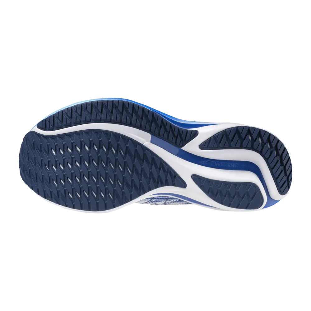 Mizuno Women's Wave Rider 28 Running Shoes in White/Mugen Blue/River Blue AW24 asphalt - surface running shoes