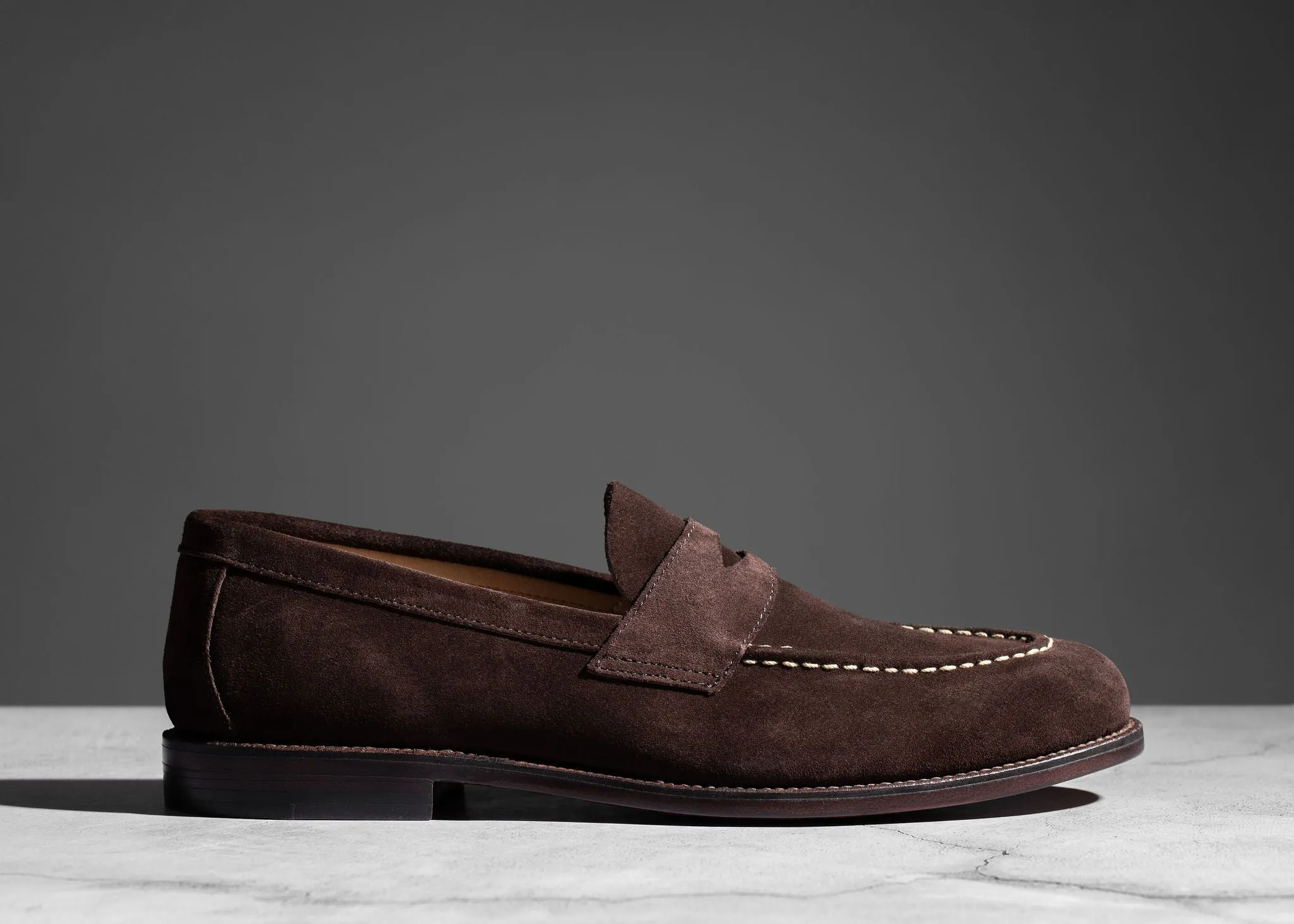 Unlined Traveler Penny Bitter Chocolate Suede Driving Comfort Event View