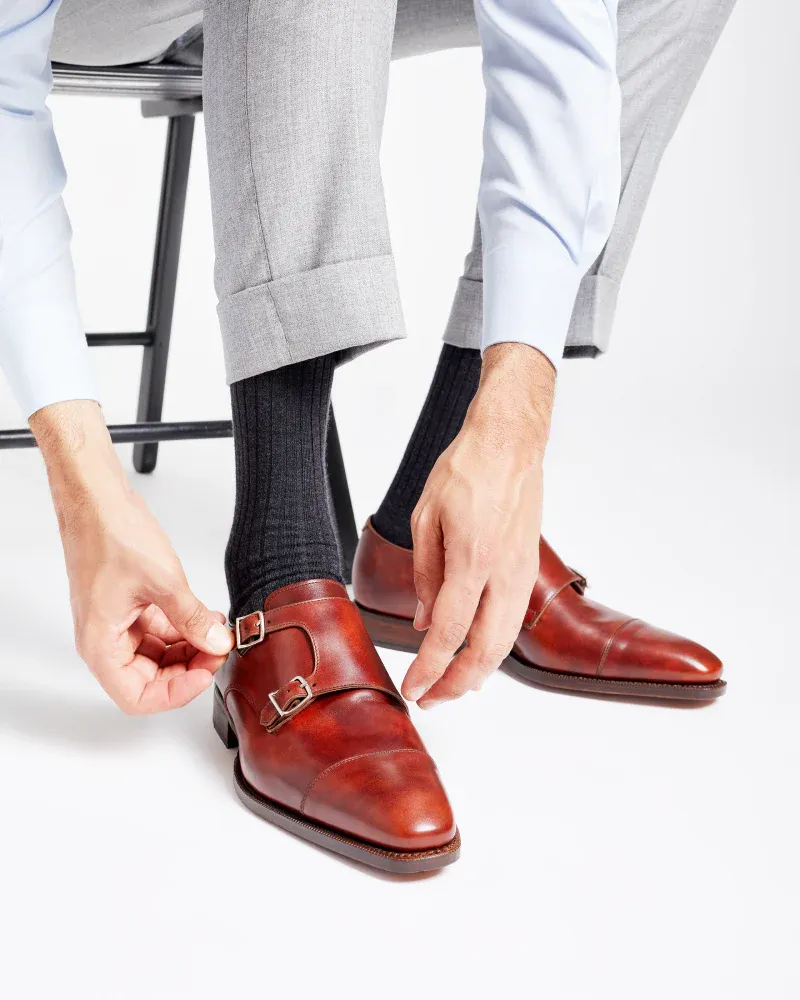 Light Hold Museum Cognac Double Monk Strap Dress Shoe