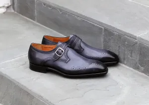 Base Edge "Eric" Burnished Calfskin Monkstrap Shoe Grey