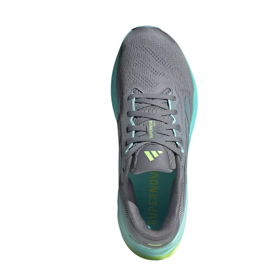 Adidas Women's Supernova Rise 2 Running Shoes in Grey/Magic Grey Met/Flash Aqua AW25 running in a ferry terminal area shoes Stretch Mesh