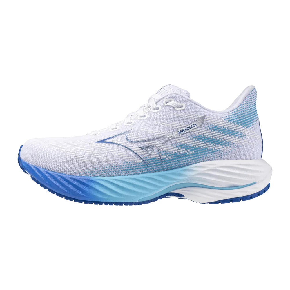 Mizuno Men's Wave Rider 28 in White/Estate Blue/Mugen Blue AW24 multi - sport shoes High Mileage
