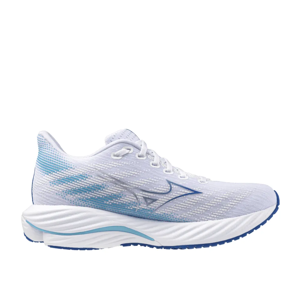 air - cushion shoes running in a caldera area shoes Mizuno Men's Wave Rider 28 in White/Estate Blue/Mugen Blue AW24