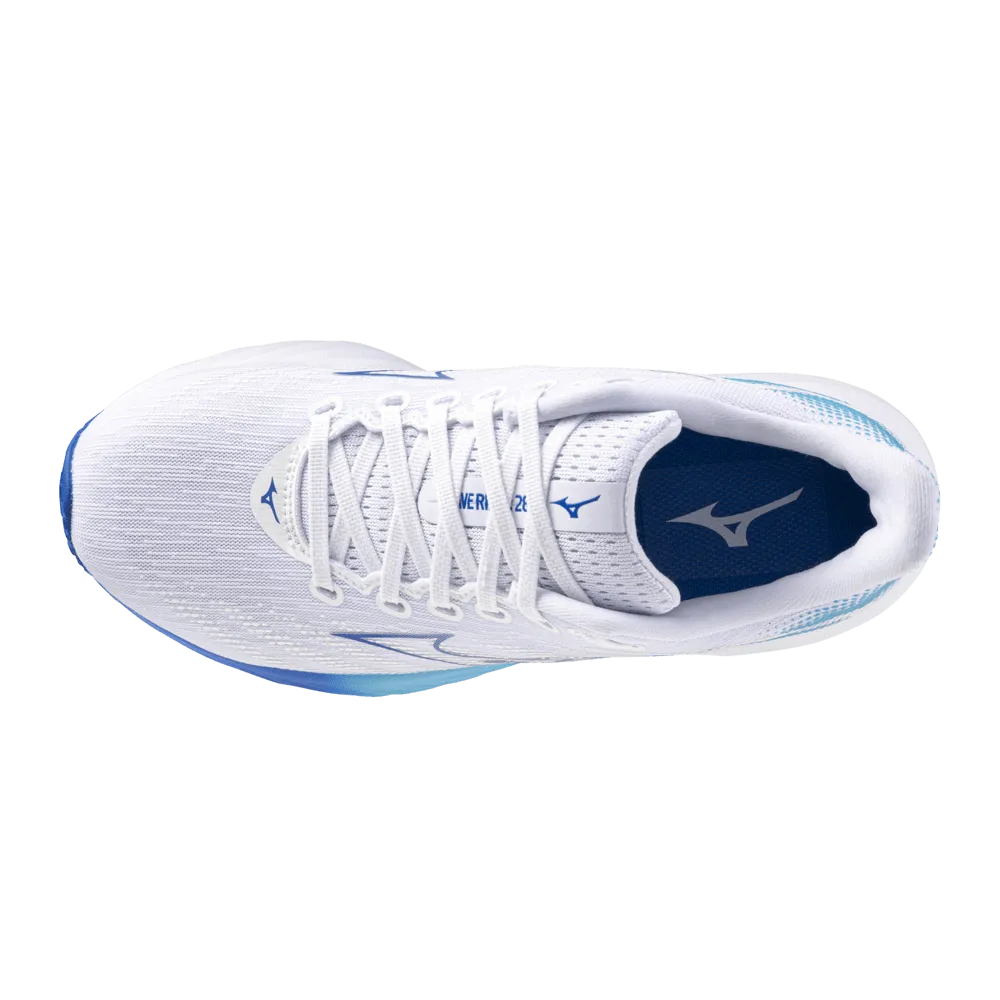functional shoe utility Mizuno Men's Wave Rider 28 in White/Estate Blue/Mugen Blue AW24