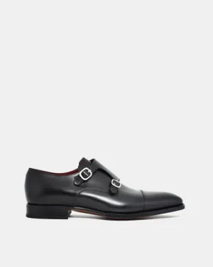 Sun Safe Prime Step Black Double Monk Strap Dress Shoe with Rubber Half Soles