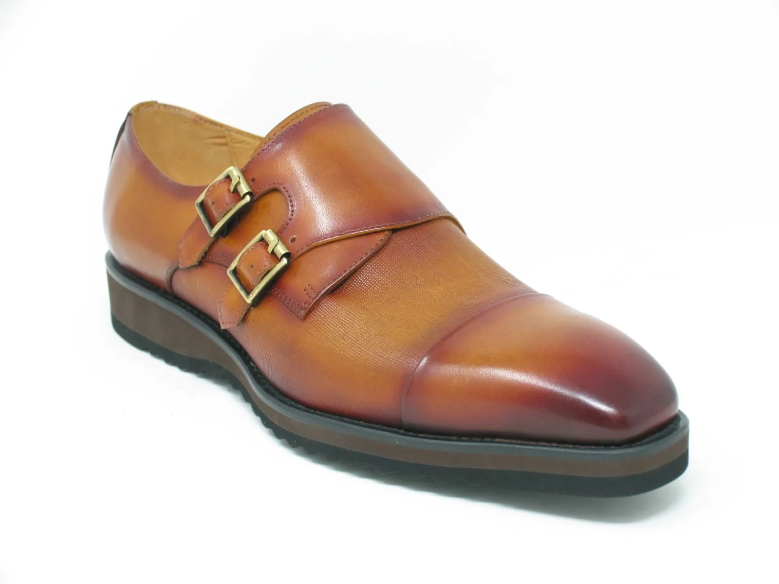 Detail Edge Light Grip Calfskin Double Monkstrap Shoe Cognac