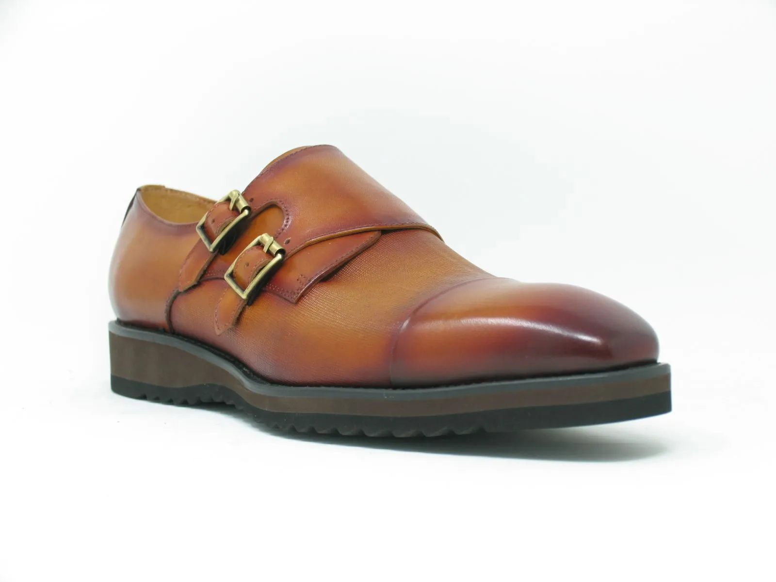 Calfskin Double Monkstrap Shoe Cognac Breath Mesh
