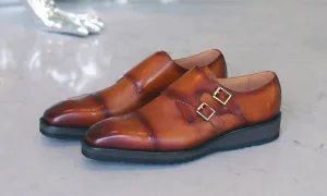 Fine Work Calfskin Double Monkstrap Shoe Cognac