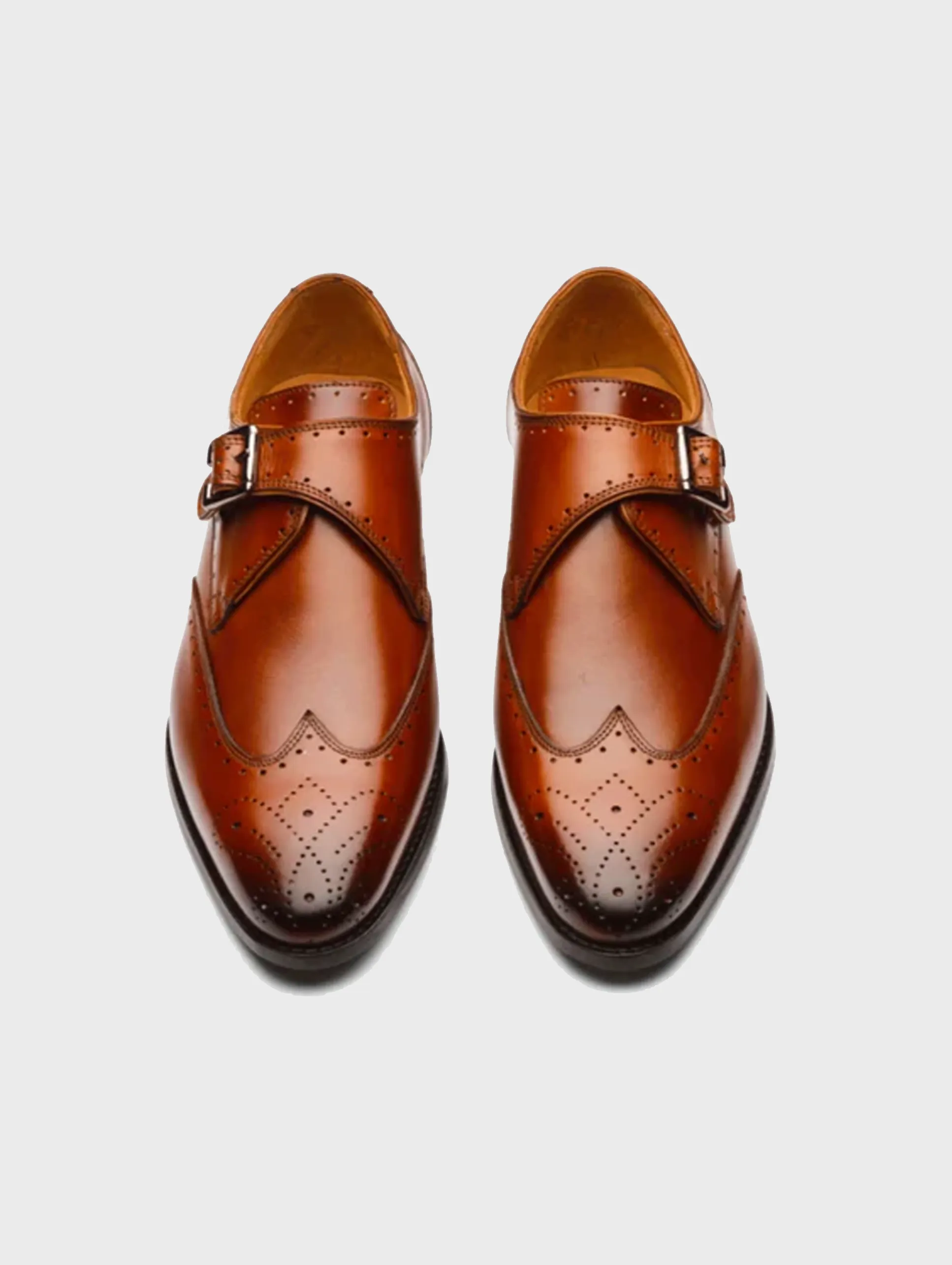 British Style Sleek Profile Kaiser Single Monk-strap - Cognac