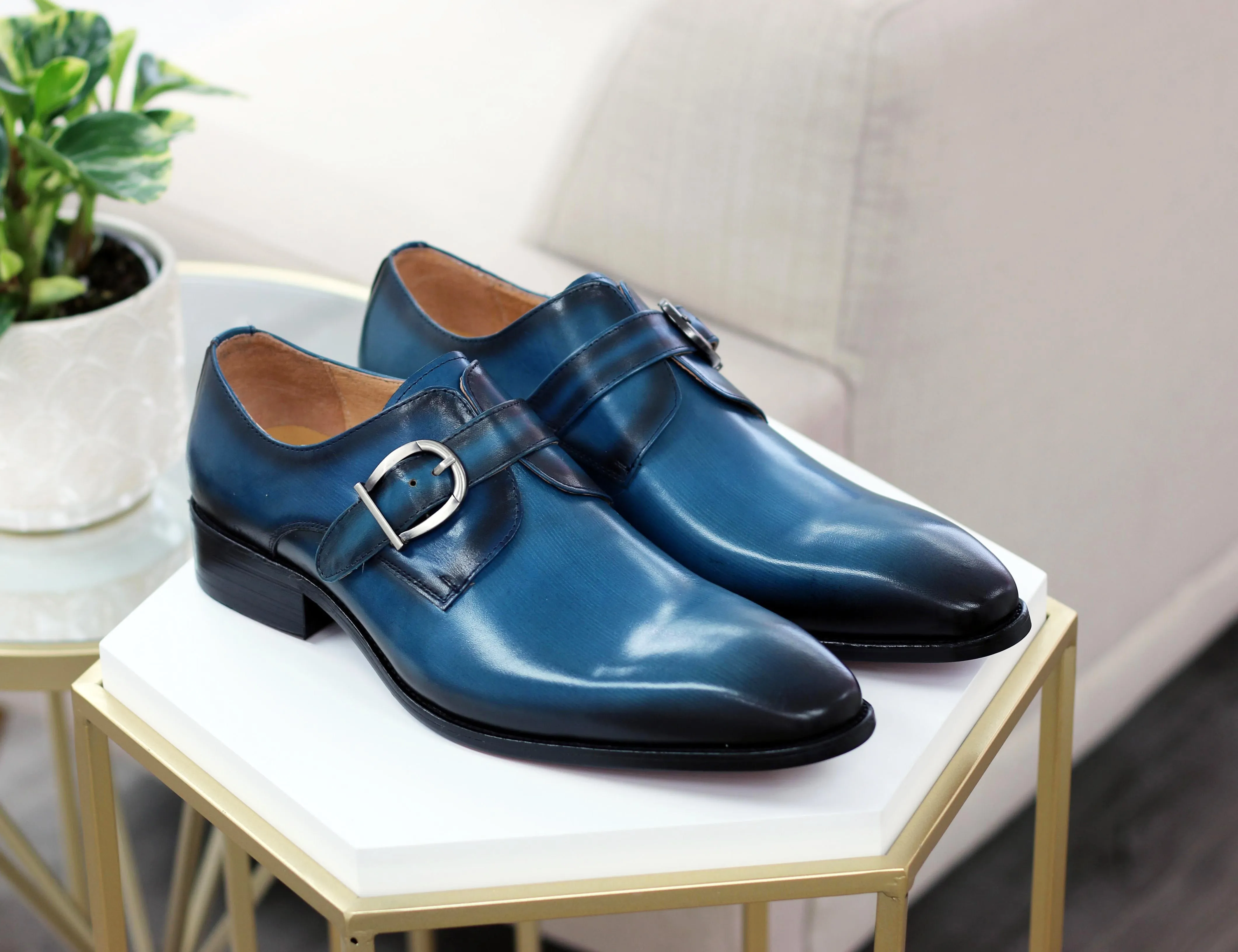 Calfskin Monkstrap Blue Stain Proof