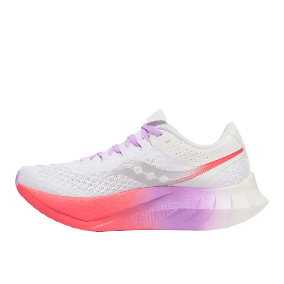 non - energy - return shoes Saucony Women's Endorphin Pro 4 Running Shoes in White/Crocus AW25