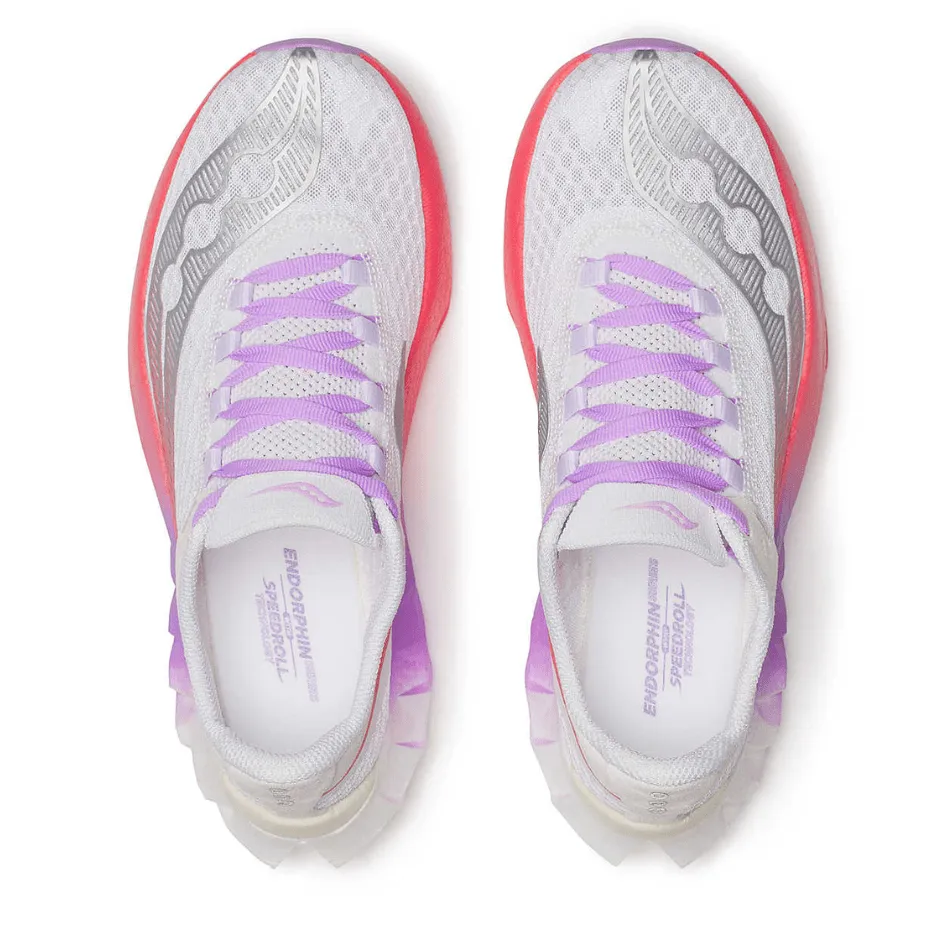 durable running shoes Saucony Women's Endorphin Pro 4 Running Shoes in White/Crocus AW25