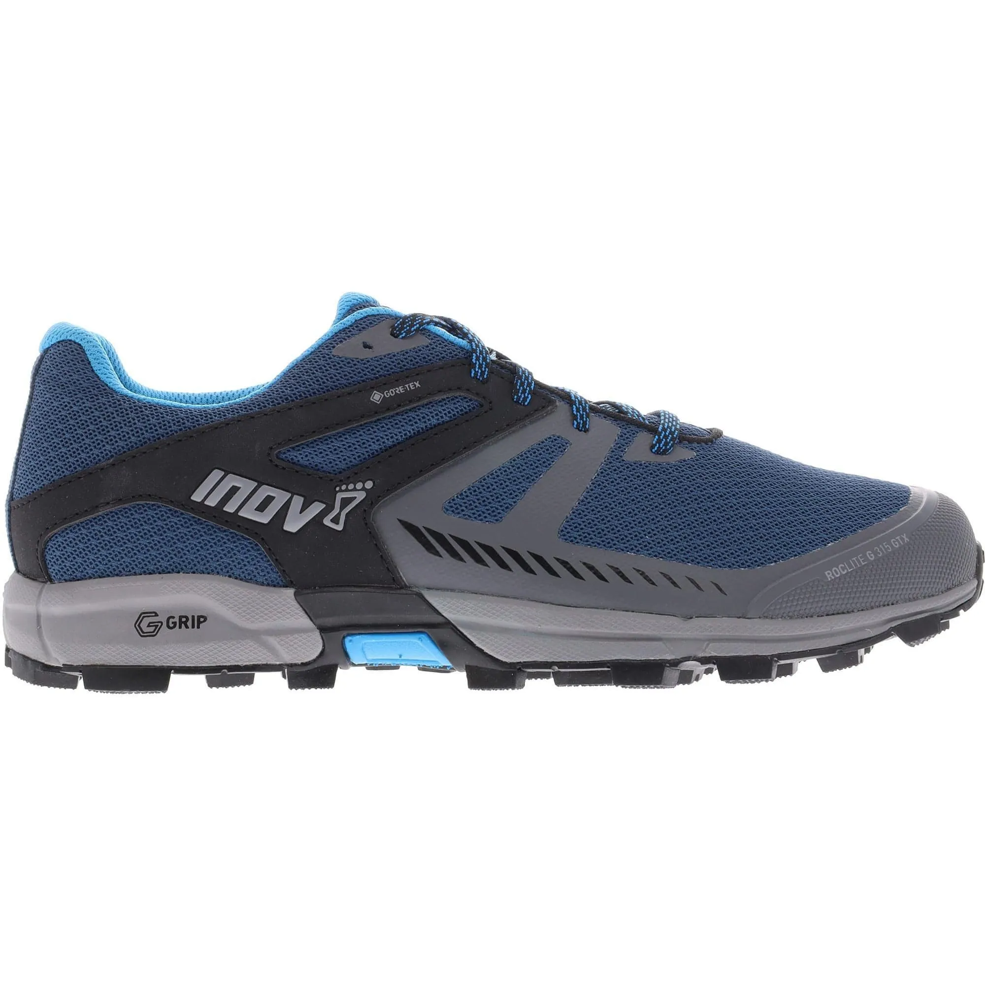 Cushioned step reduces vibration from repetitive contact Inov8 Roclite G 315 GORE-TEX V2 Mens Trail Running Shoes - Blue