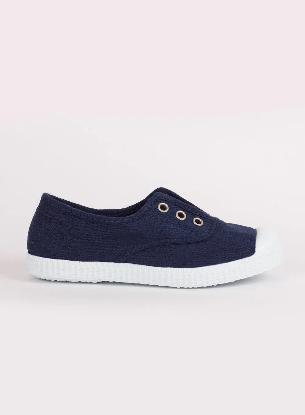 Hampton Canvas Plum Plimsolls in Navy Pattern Play Slip-On Style