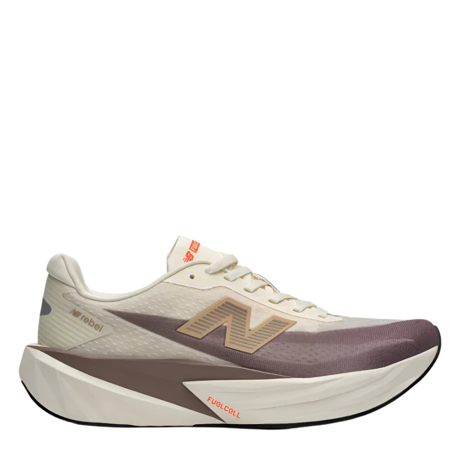 New Balance Women's Fuelcell Rebel v5 Running Shoes in Angora/Earth Shadow/Sea Salt AW25 Wireless tempo running shoe potential
